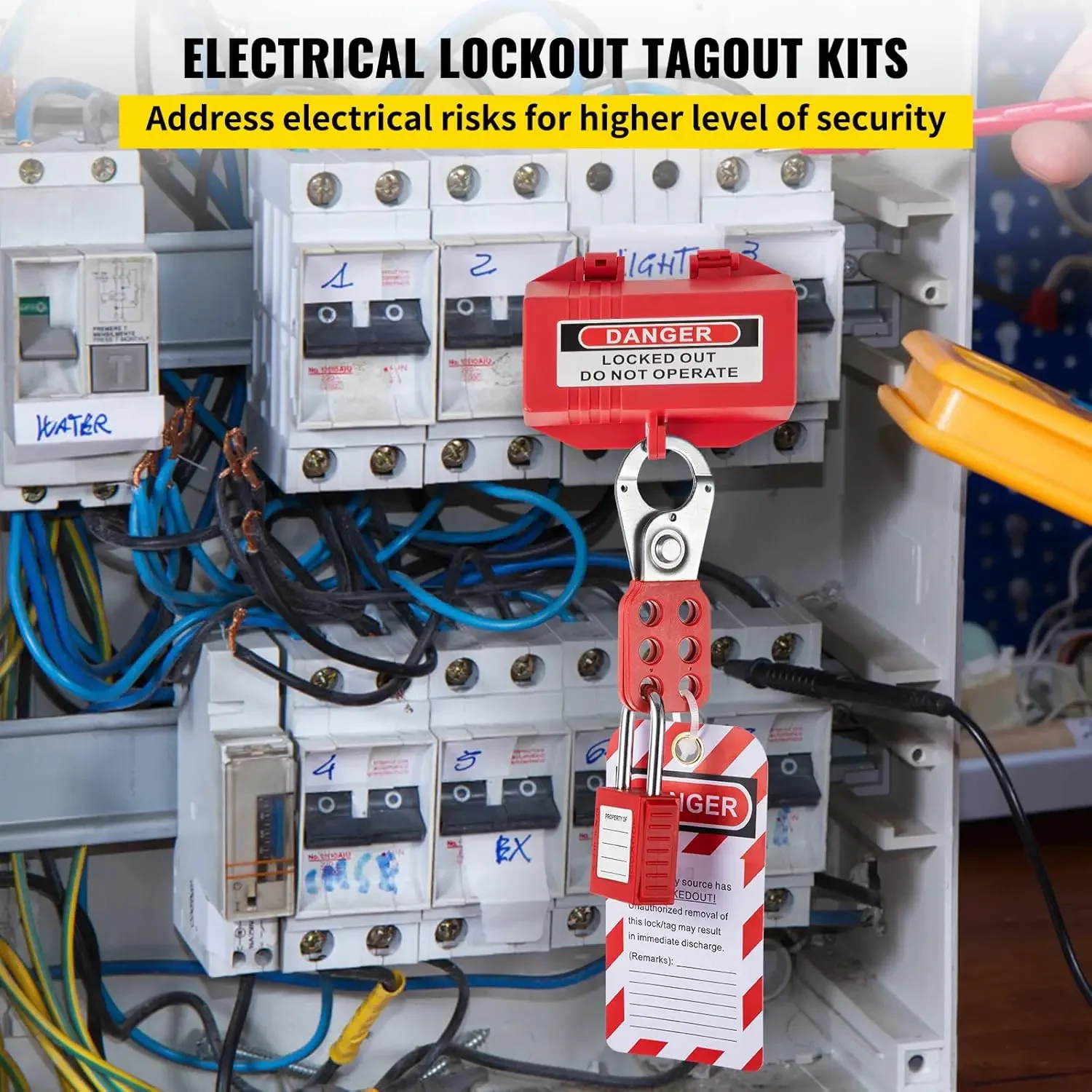 42 PCS Lockout Tagout Kits, Electrical Safety Loto Kit Includes Padlocks, 5 Kinds of Lockouts, Hasps, Tags & Ties, Box