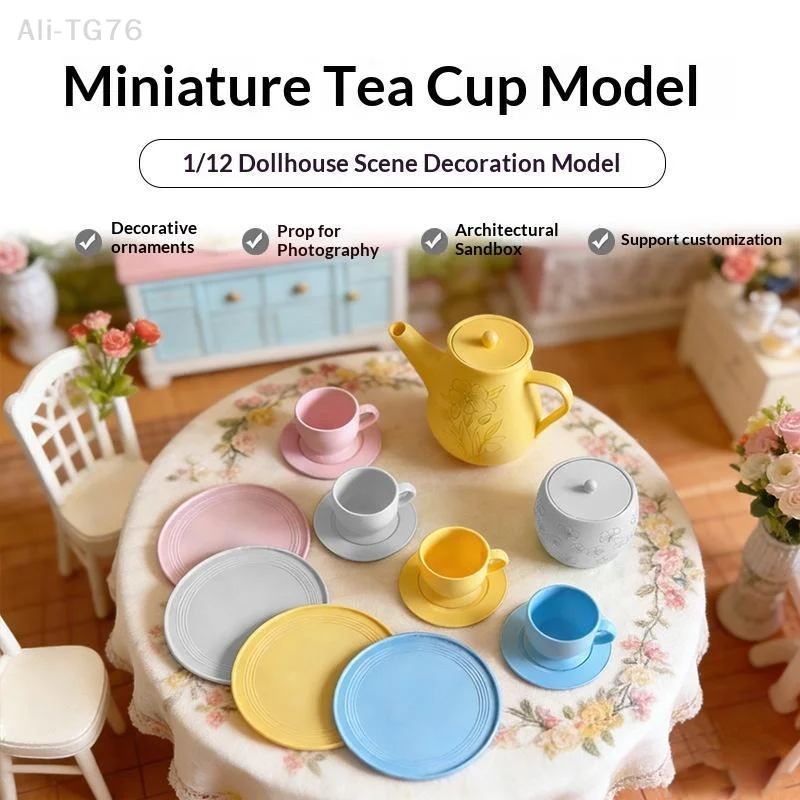 [P] 1 12 Scale Miniature Tea Set Pastel Colors Custom Design Perfect For Dollhouse Decor Photo  Props