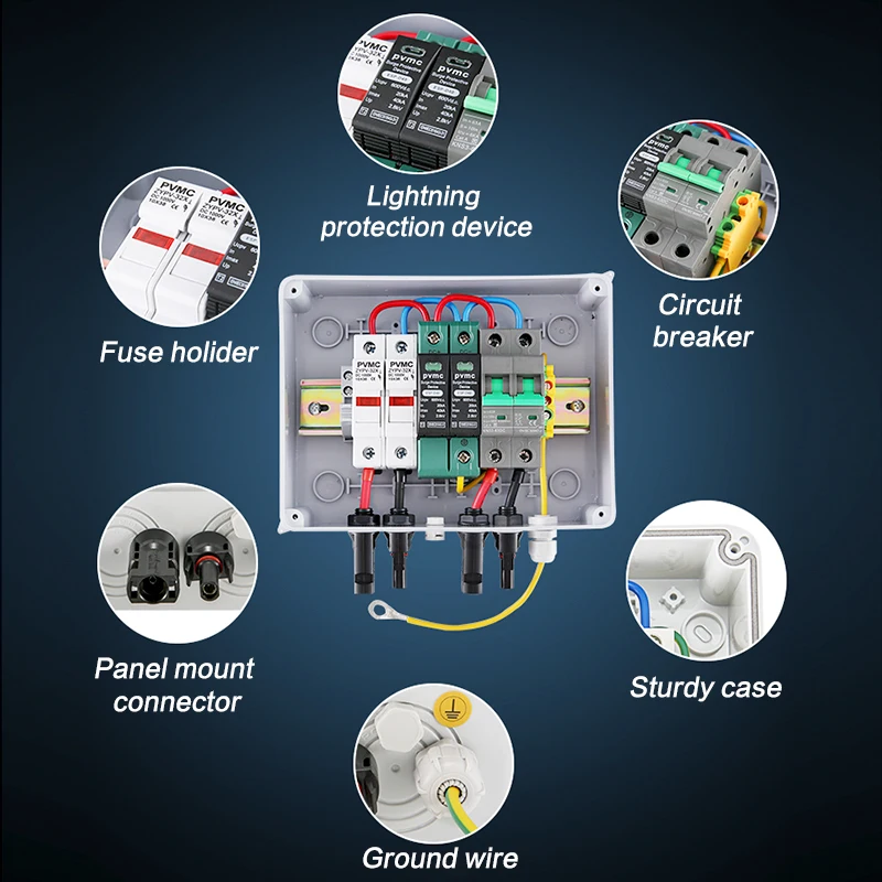 Imagem -03 - Solar Fotovoltaica pv Combiner Box Caixa Impermeável Proteção contra Raios Entrada Saída dc 600v Fusível Ip65 Mcb Spd