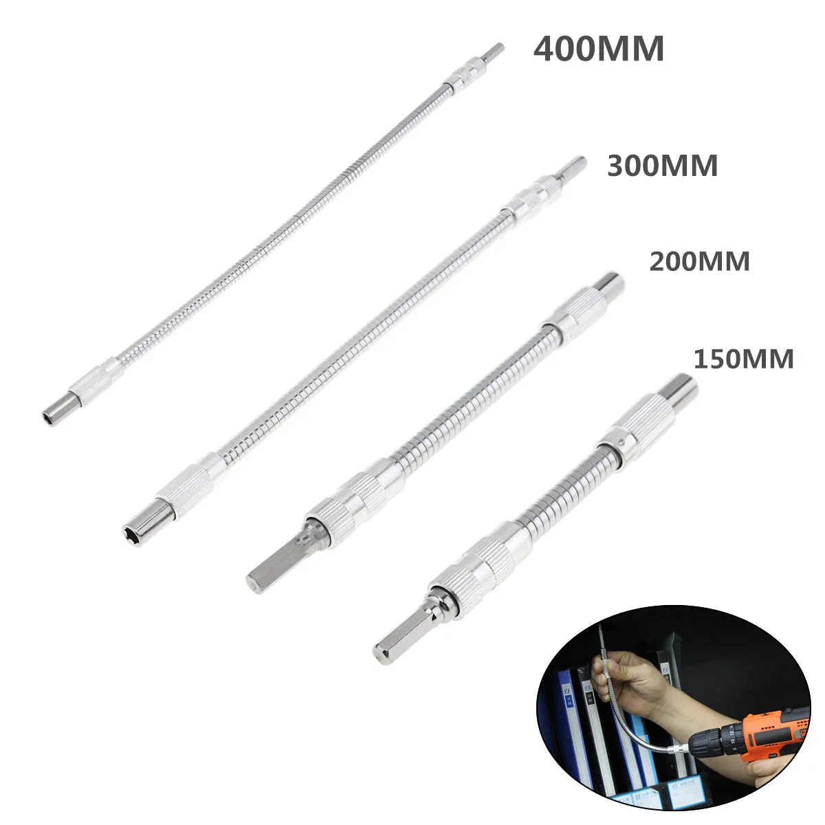 1pc Metal Universal Charging Electric Drill Flexible Shaft 150mm/200mm/300mm/400mm Extension Link Rod Bending Shaft Power Tool