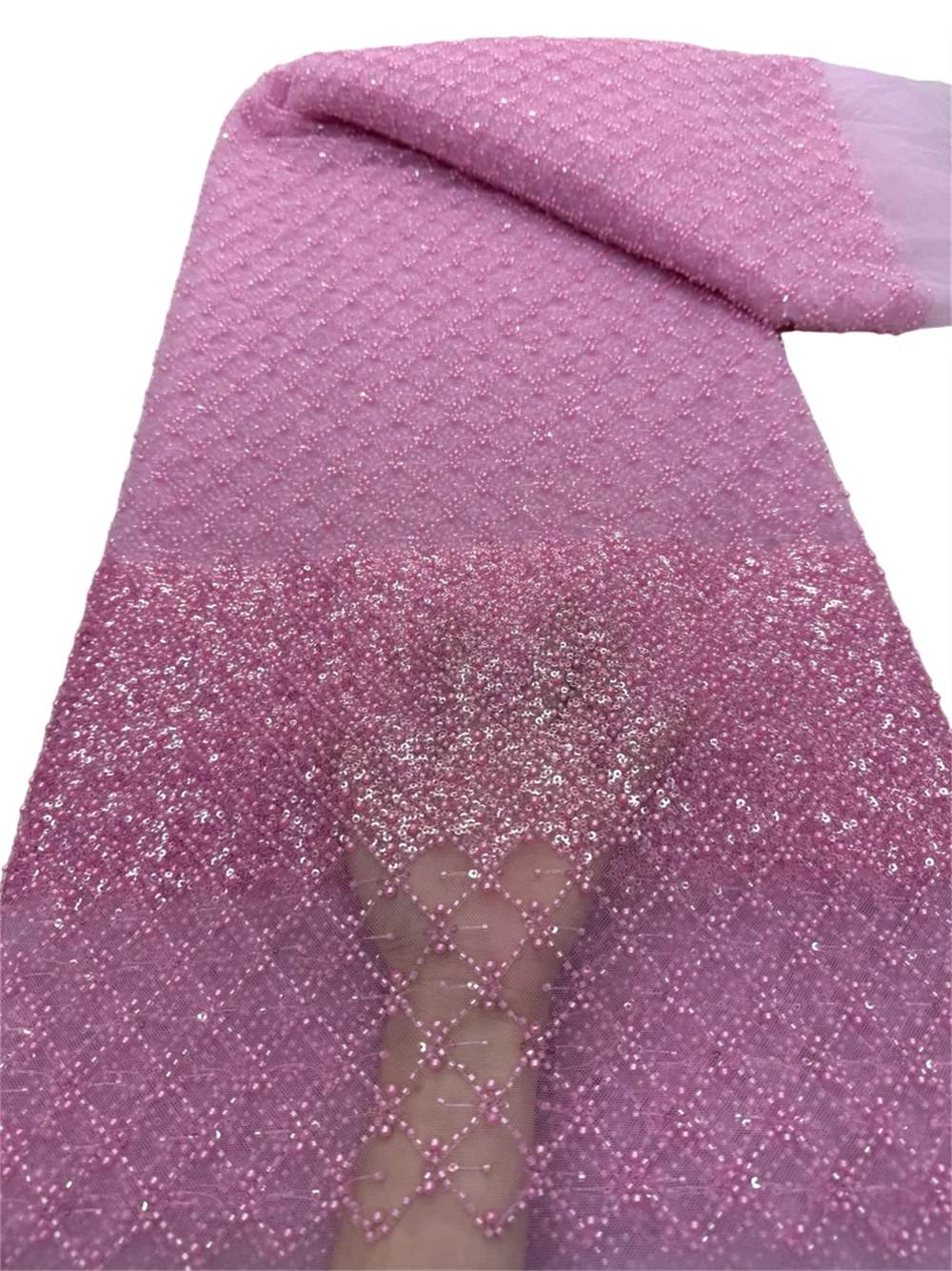 

Luxury Pearls Sequins African Pure Color 2025 High Quality Beaded Groom Nigerian Bridal Embroidery French Tulle Lace Fabric DIY