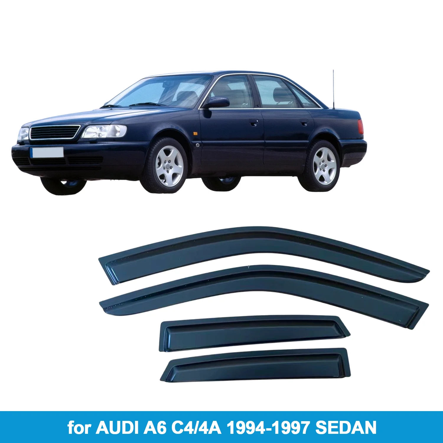 

Window Visor for AUDI A6 C4/4A 1994-1997 SEDAN Rain Guard Side Vent Deflector Weathershield Outside-Mount Tape On