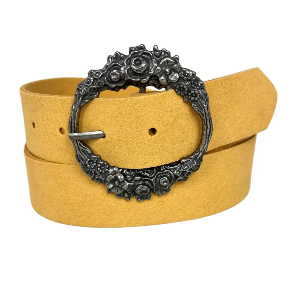 

Retro Flower Microfiber Belt Simulated Leather Alloy Bohemian Belt Pants Decorative Korean Style Jeans Waistband Spice Girl