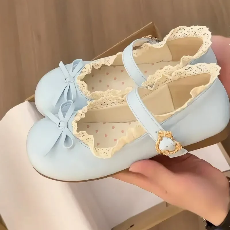 

Butterfly Knot Metal Buckle Soft Sole Non-slip Flat Shoes Women's Fashion Single Spring New Round Head Shallow Mouth
