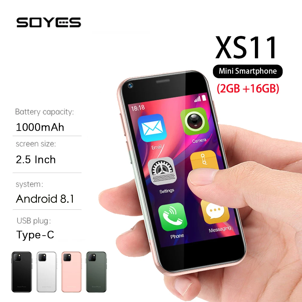 

Soyes XS11 Mini Smartphone Android 8.1 2GB+16GB 3D Glass Body Quad Core Mobile Phones Google Play 2.5" Small Cell Phone On Sale