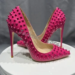 Pointed Toe Rivets Sexy Pink Women Pumps Party Stiletto High Heel Dress Shoes Slip On Catwalk Female Shoes Custom Color