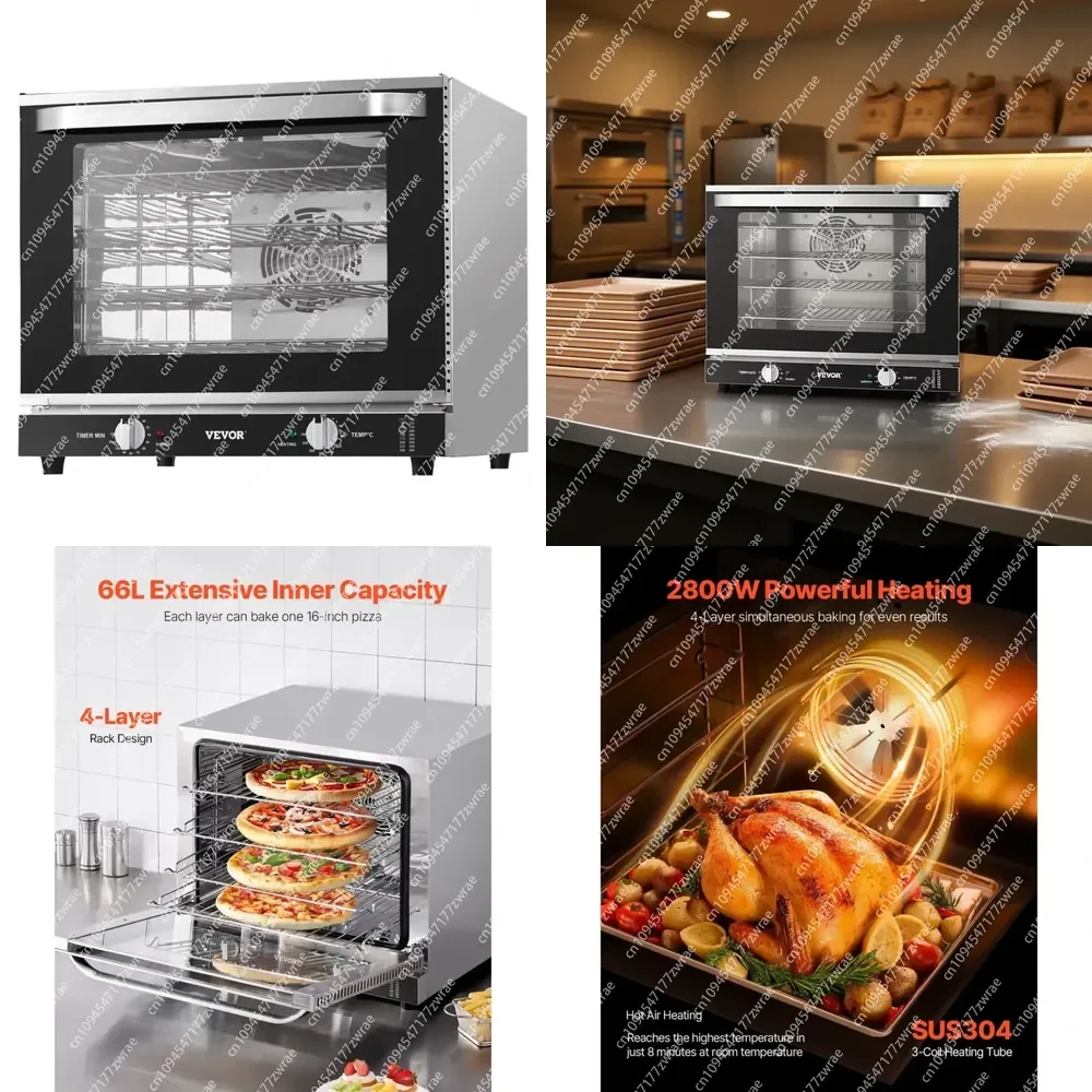 66L 4-Tier Countertop Oven 2800W Electric Toaster Tempered Glass Door Bakery Equipment