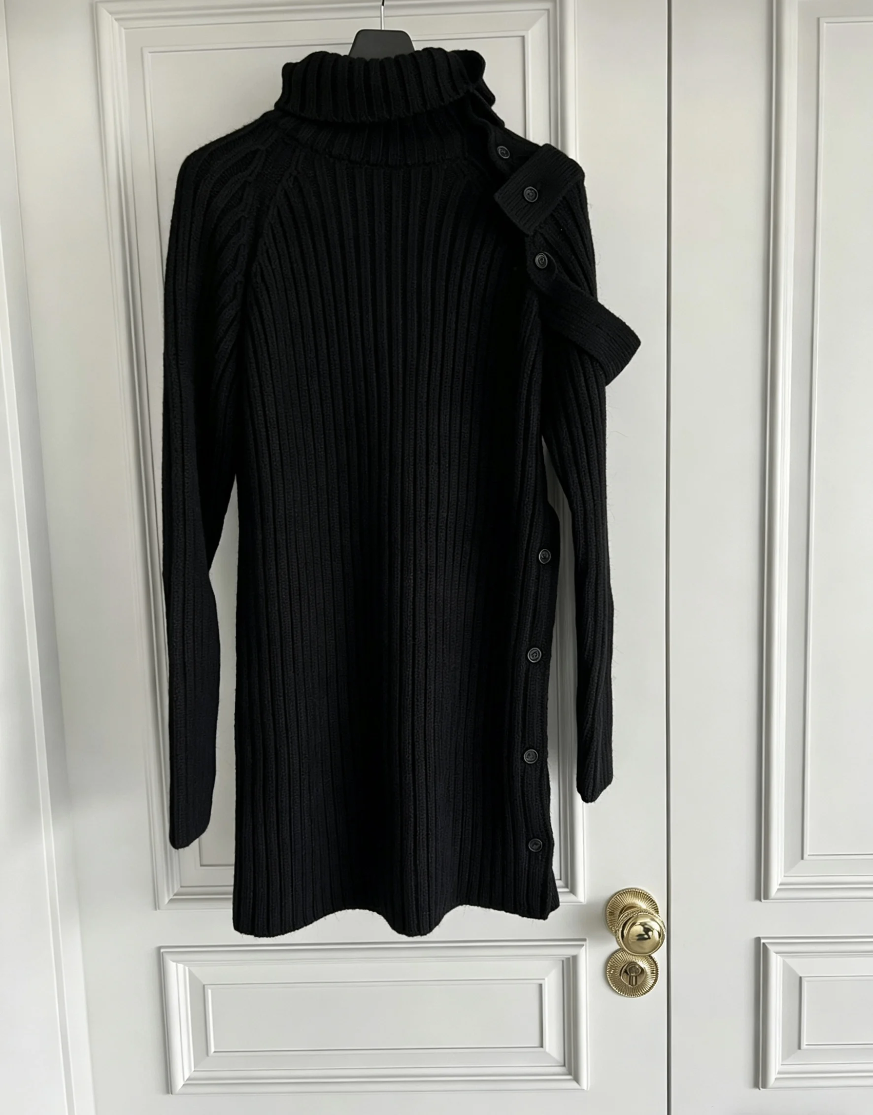 TOP-YAMAMOTO Original Design Australian wool high-neck sweater with cutout off-the-shoulder knitwear