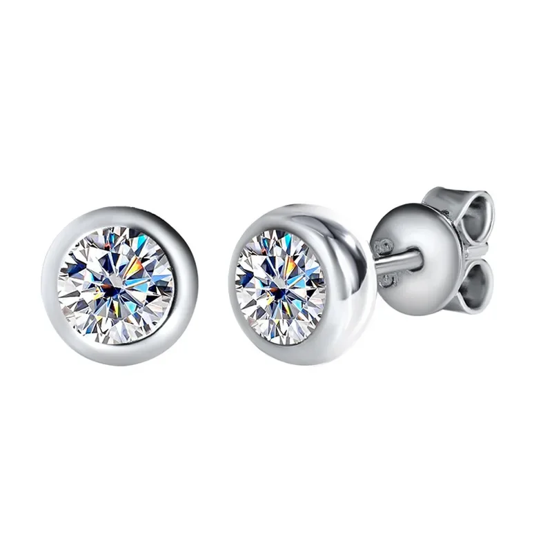 

s925 Sterling Silver stud earrings Simple classic Bubble 50 minute 1 carat D color Mosan diamond stud earrings