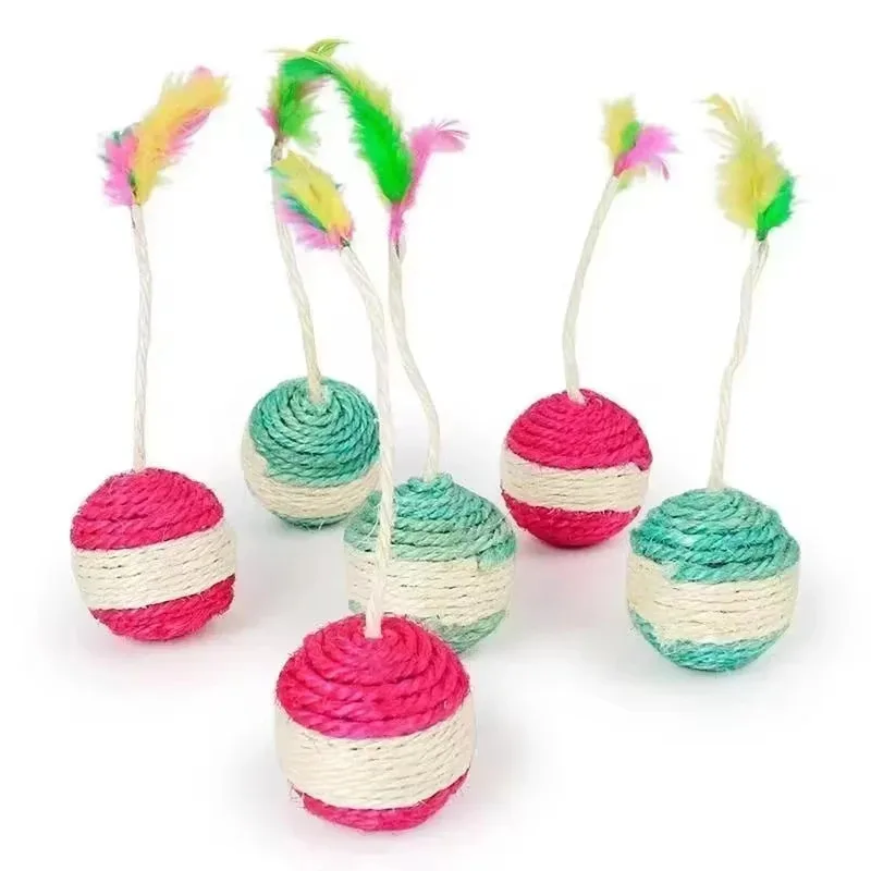 1Pc 6.5cm Cat Toy Sisal Scratching Ball Training Interactive Toy for Kitten Pet Cat Supplies Feather Toy Cat Toys Interactive