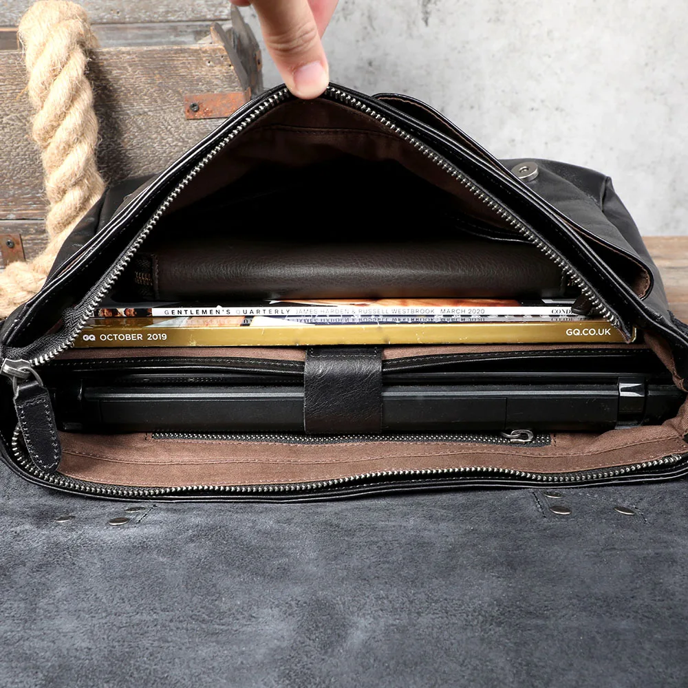 Echtleder Herren-Aktentasche 15 Zoll Laptop-Tasche Einfache Rindsleder-Umhängetasche Pflanzlich gegerbtes Leder Modischer Casual-Stil – Detail 21