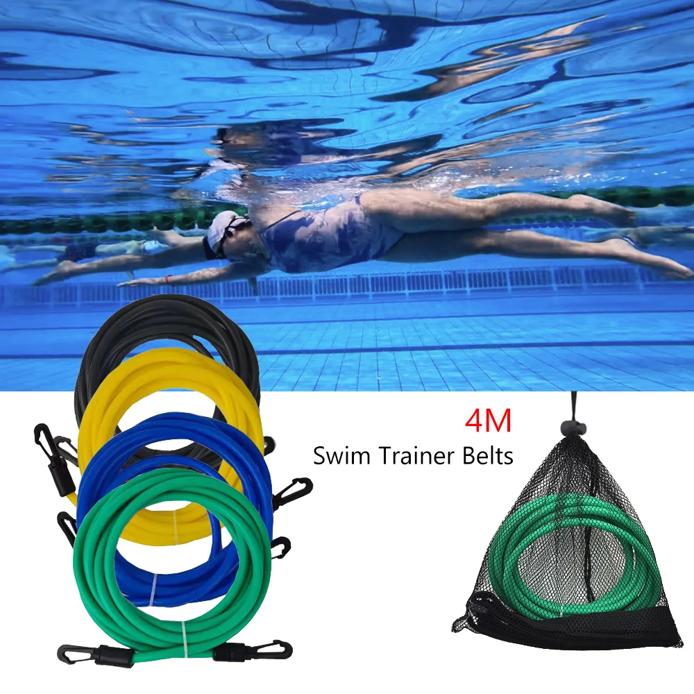 

4m Swim Trainer Belts Resistance Elastic Belt Training Leash Swimming Tether Stationary Harness Resistance Band Pool Accessories