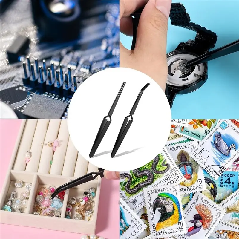 A93E-Reverse For Crafting Tweezers, 4 Pcs Rubber Tipped Stainless Steel PVC Coated Bent And Straight Flat Tips