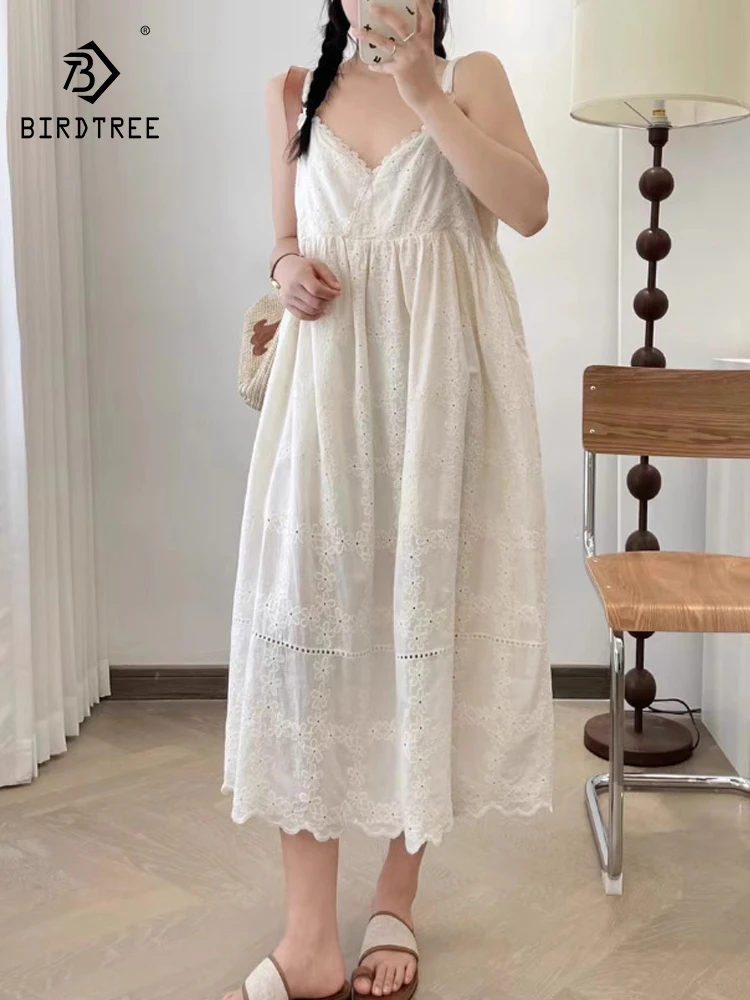 

New 2025 Summer Cotton Suspender Strap Dresses, Loose Waist Embroidery, Mori Girl Bohemia Beach Vacation Loose Dress D56462CC