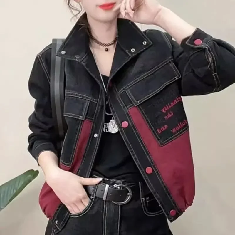 2026 Autumn Winter New Chic Denim Jacket Outwear Women's Fashion Stitching Short Korean Loose All-Match Collar Jeans Coat Tops