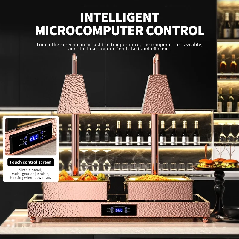 High-end Rose Gold Stainless Steel Buffet Server Lamp Food Warming Light Lamp Touch Control Electric Heating Plate view 5