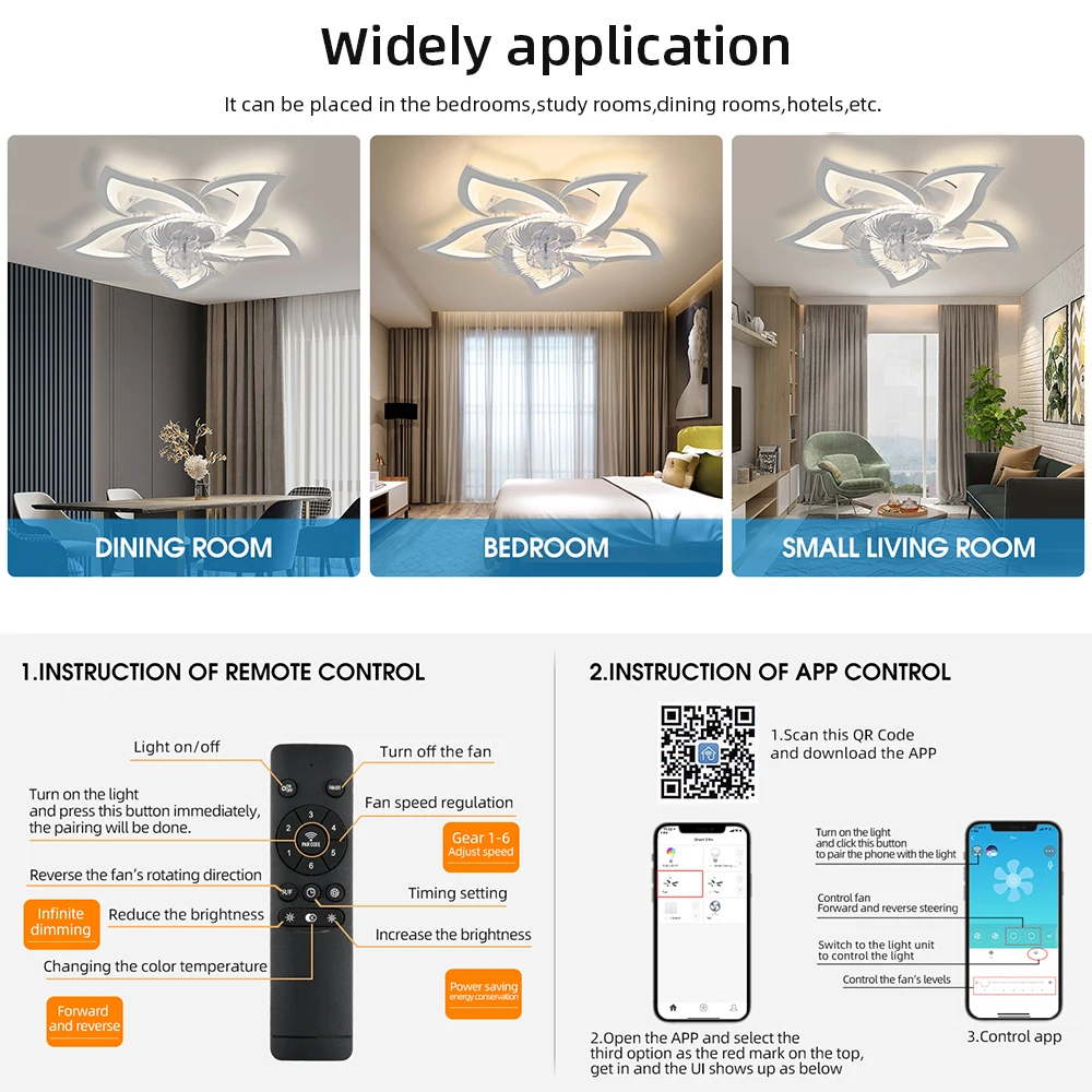 Imagem -04 - Modern Led Ventilador de Teto com Luz App e Controle Remoto Ajustável Dimmable Lâmpada do Teto Decoração do Quarto Sala Mudo