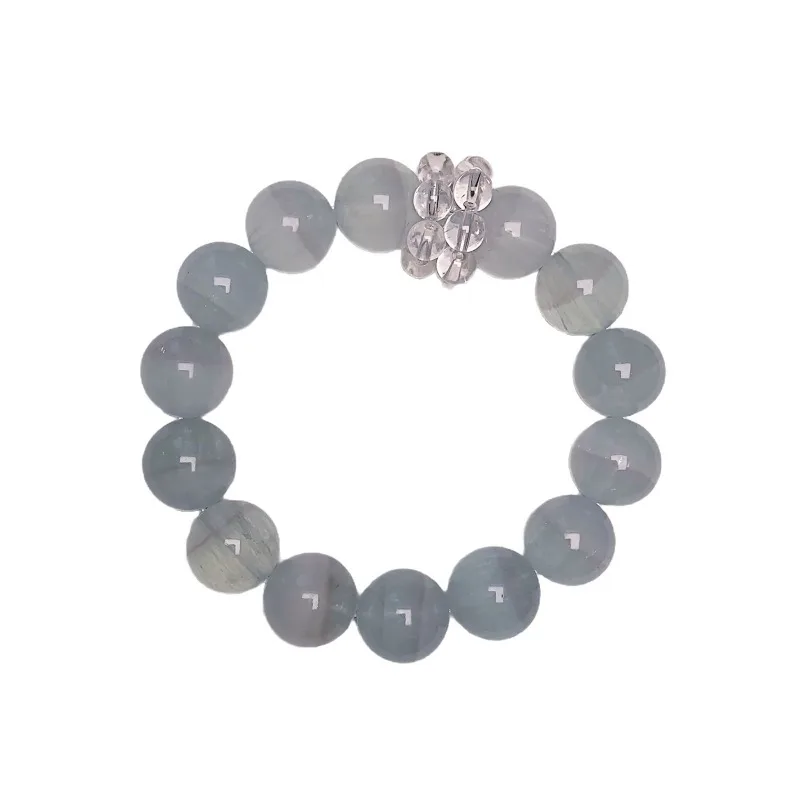 Minar Textured 12mm Blue Green Clear Crystal Natural Stone Round Circle Elastic Strand Bracelets for Women Wholesale Accessories