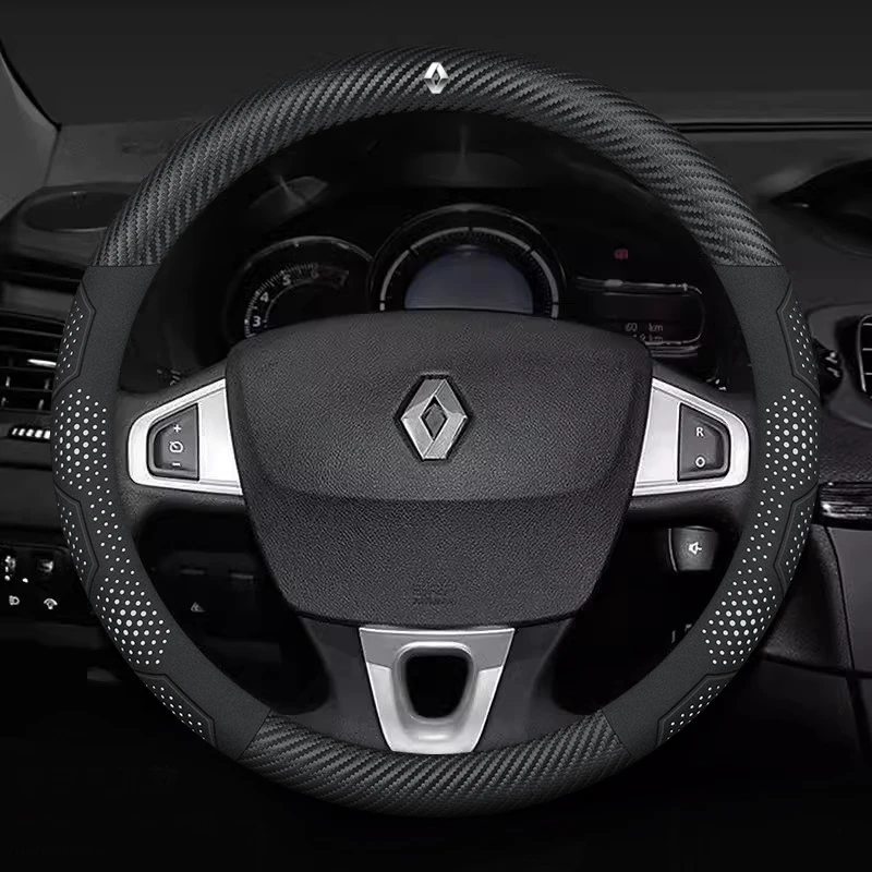 For Renault Talisman Laguna Sandero Scenic kadjar Captur Clio KWID Megane 2 Duster Carbon Fiber Leather Car Steering Wheel Cover