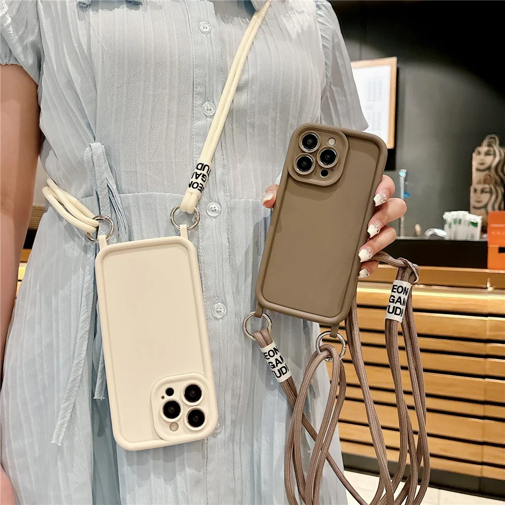 Soft Silicone Lanyard Case For iPhone 14 15 Pro Max 11 12 13 Pro XR X XS Max 8 7 14 15 Plus Crossbody Necklace Strap Phone Cover