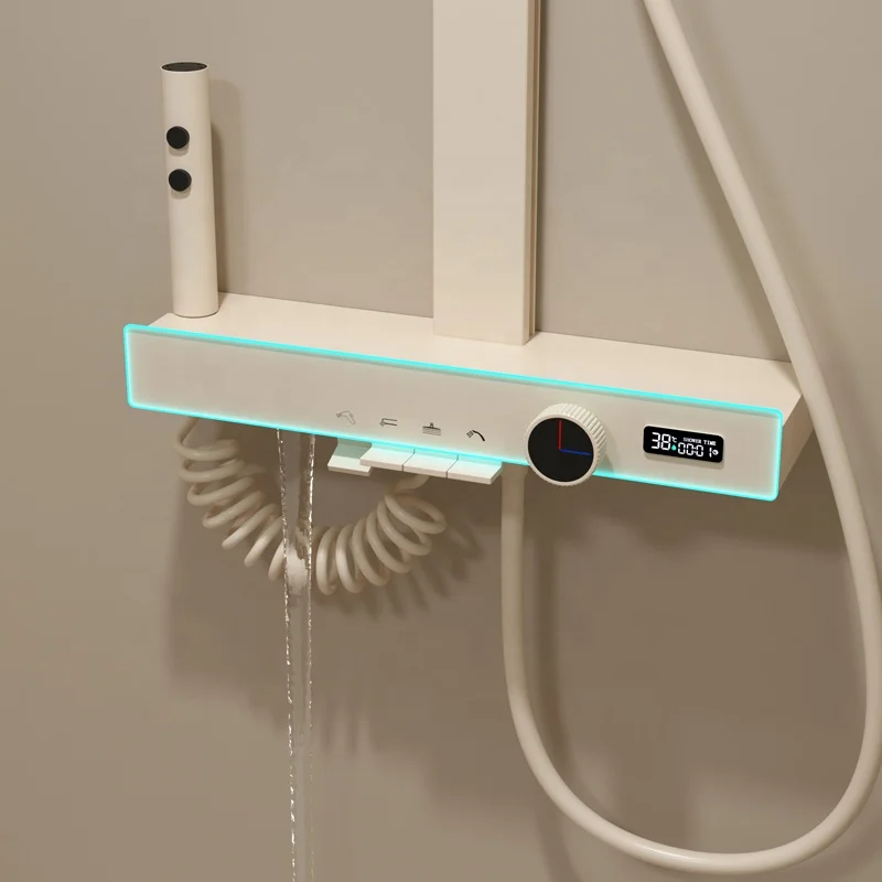 New 4 Way LED Smart Digital Massager Bathroom Shower Set System Polished In-Wall Colonne De Douche Shower Faucet With Thermostat view 5
