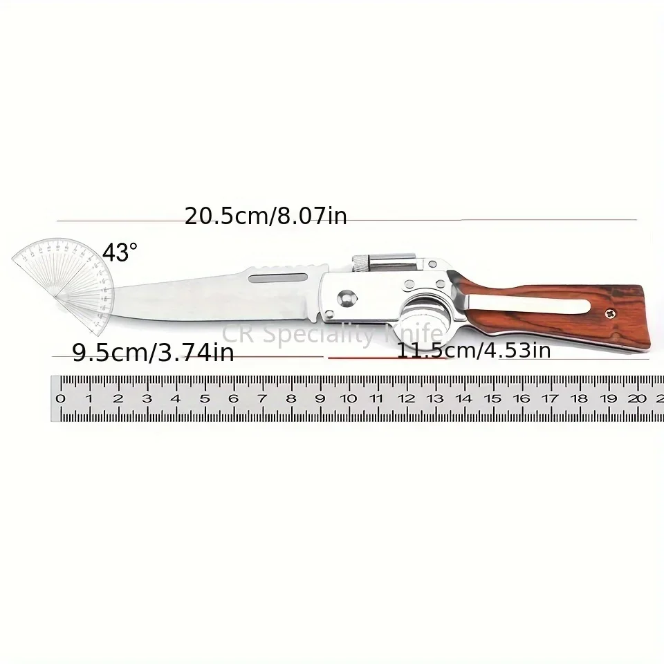 Portable AK47 EDC Folding Knife Outdoor Hunting Wooden Handle Tactical Self Defense Utility Tools with LED Lights Multi Knives