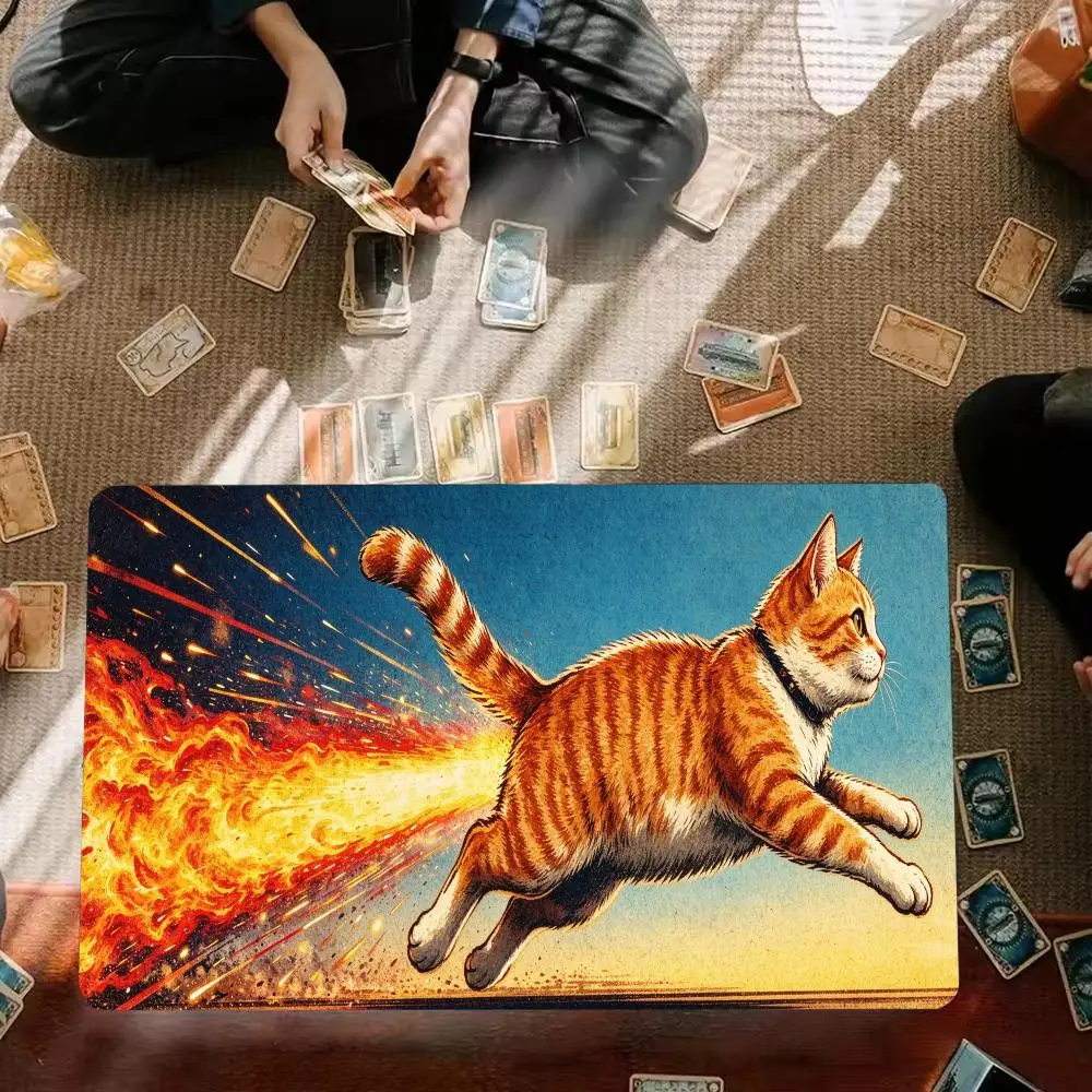 Gaming Playmat Dynamic Jumping Orange  With Fire Trail Art Print Non‑Slip Rubber Large Desk Mouse Keyboard Mat
