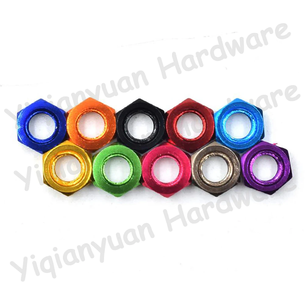 Yiqianyuan 10Pcs Hexagon Lock Nuts, Aluminum Alloy, Multicolor Hex Nuts, M3, M4, M5, M6, 11Colors, Fit for FPV RC Car, DIN934