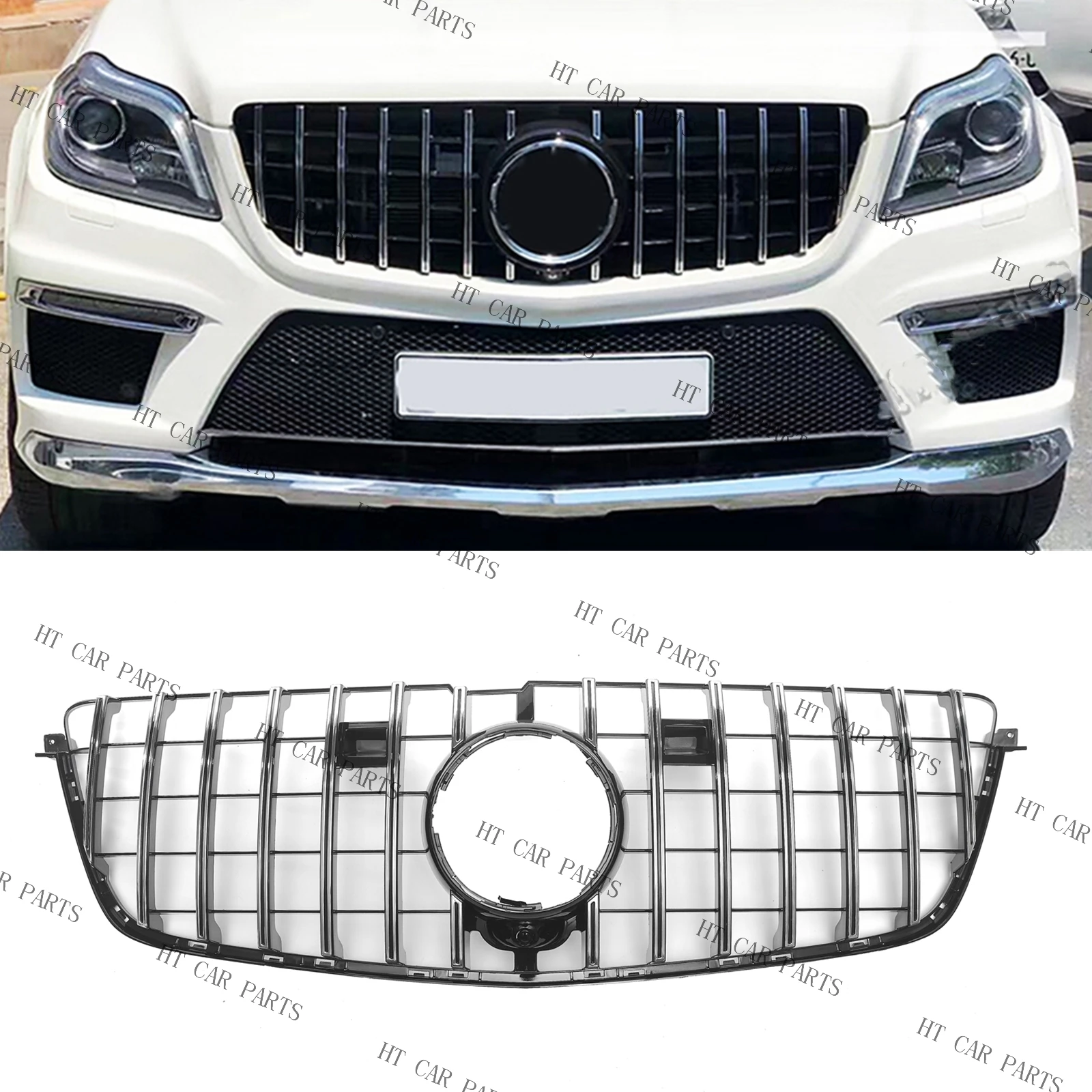 For Mercedes Benz GL X166 GL500 GL550 GL63 GT R 2013-2015 1 Silver Piece Front Bumper Grill Mesh Grille GT Style