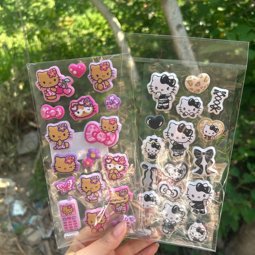

Sanrio Black Skin Leopard Print Hello Kitty Three-Dimensional Sticker Decorate Diy Phone Case Notebook Camera Girl Birthday Gift
