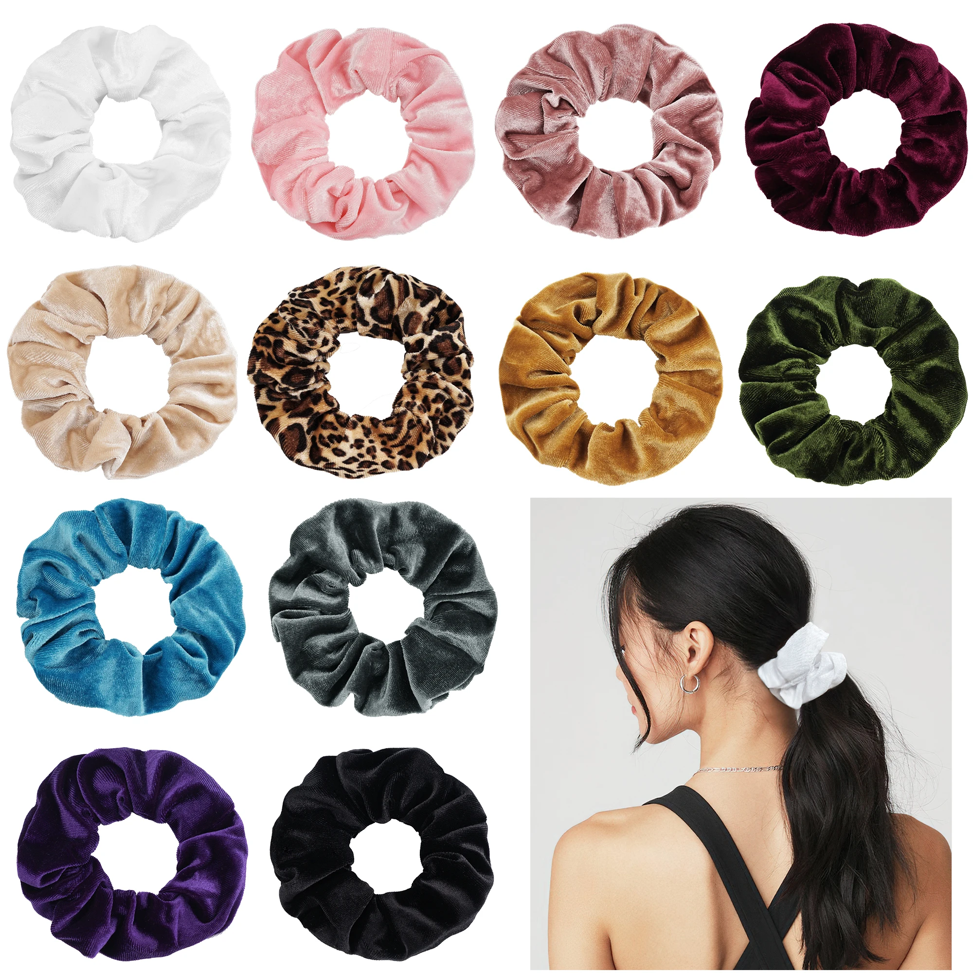 Velvet Pocket Hair Scrunchies Hidden Pocket Rainbow Hair Ties Elastic Zipper Scrunchies Colorful Hair Bands