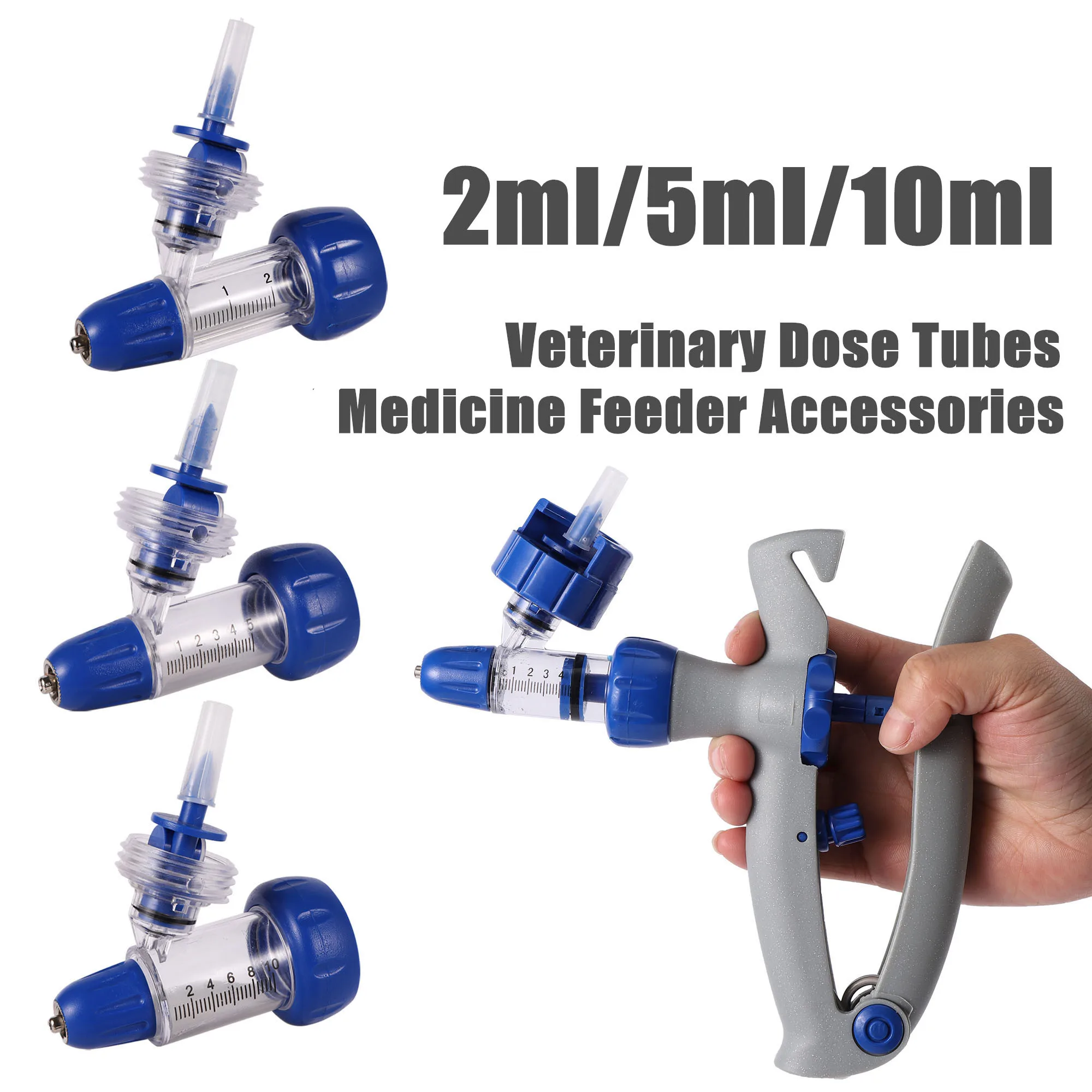 2/5/10ml Veterinary Adjustable Continuous Syringe Accessories Syringe Vaccine Injector Dose Tubes Medicine Feeder Accessories