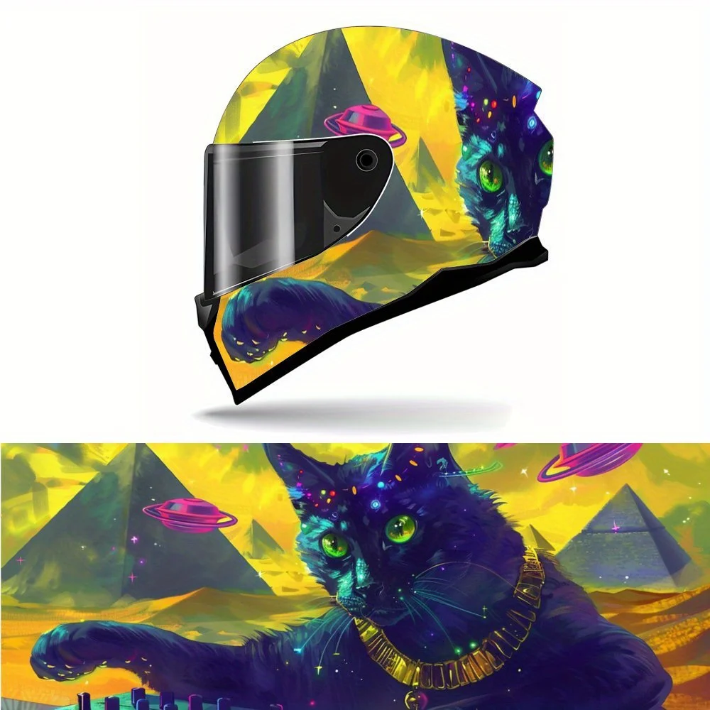 

Cyberpunk-Inspired Cat Motorcycle Helmet Decal, Self-adhesive Waterproof Helmet Vinyl Wraps Decoration, Universal DIY Helmet Acc