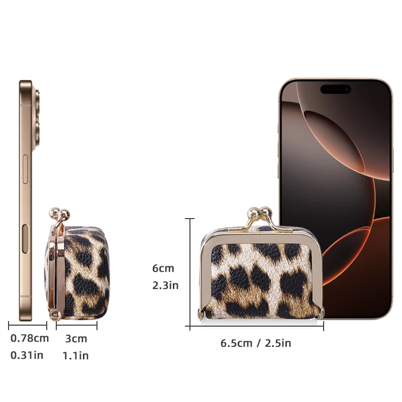 Simple Mini Women's Coin Wallet Cow Stripe Small Coin Pocket Ring Necklace Jewelry Case Leopard Print Female Purse
