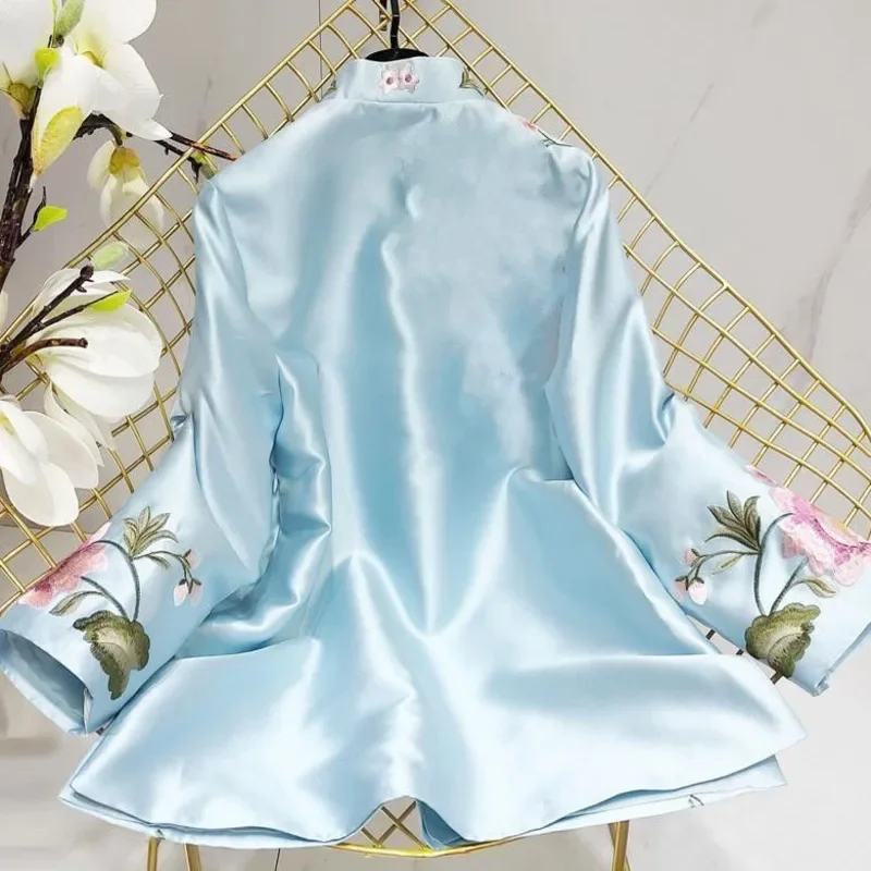 Tang Suit Shirt National Style Traditional Elegant Embroidery Women Chinese Vintage Blouse Loose Female Hanfu Tops 2024 New