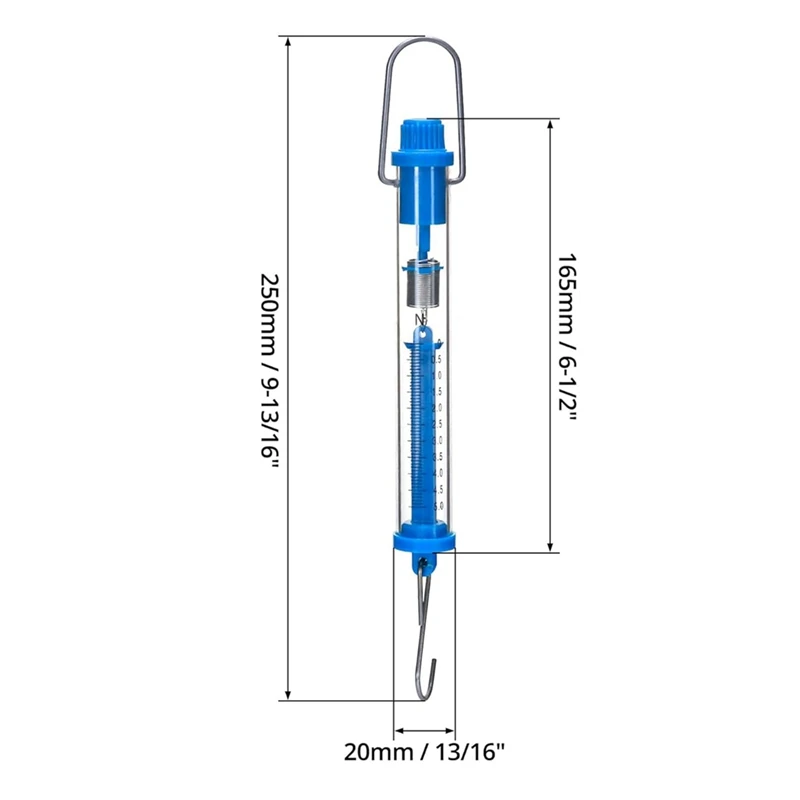 Balança de mola 5N transparente, tubo de suspensão, balança de mola azul, pacote com 10