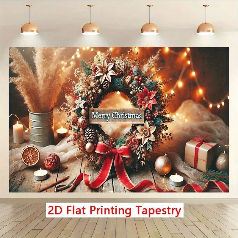VIKAMA Holiday Fireplace Scene Tapestry, Stone Hearth Red Stockings, Xmas Wall Hanging Decor for Living Room Bedroom