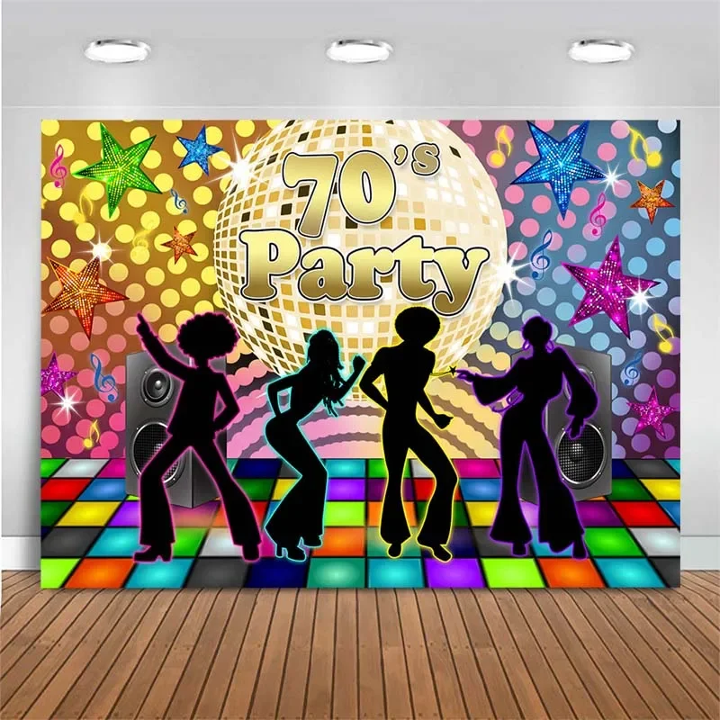 70'S Theme Party Photography Backdrop Disco Music Neon Lights Star Glitter Photo Background Back to the 80s & 90s Photo Studio