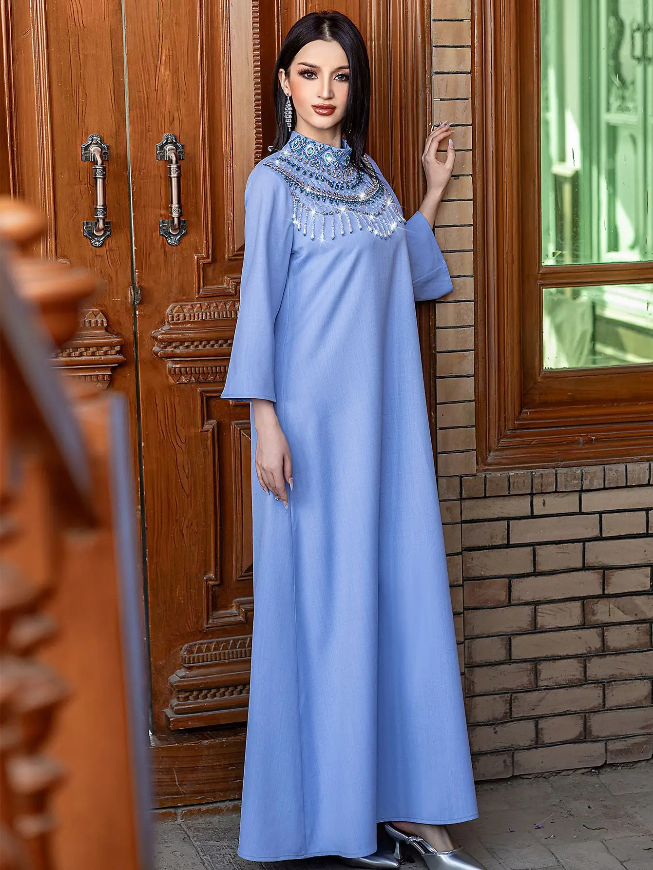 Islamic Ramadan Arab New Half High Collar Heavy Industry Party Dress Middle East New Fashion Muslim Moroccan Long Dress