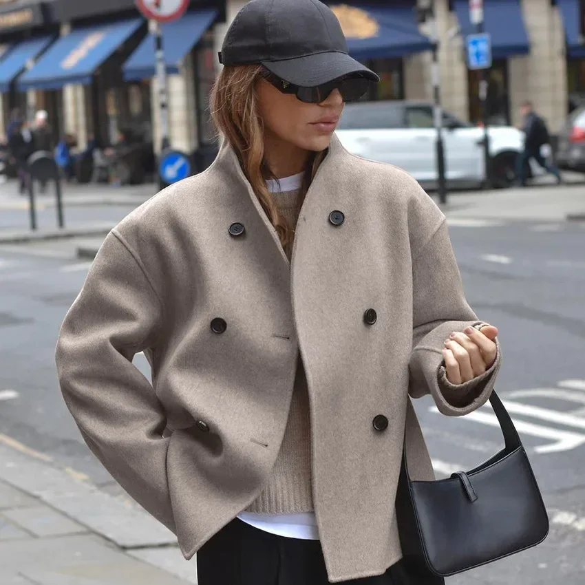

Single Breasted Women Jacket Autumn Solid Long Sleeve Loose jackets Female 2025 Fashion Winter Turn-down Collar Street Outwear