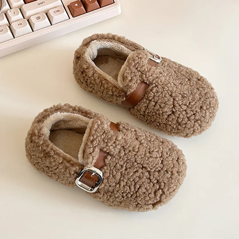 

Korean Style Winter Shoes Leisure Children Thick Warm Girl's Velvet Warm Plush Shoes Kids Lippery Lightweight Little Girl Shoes