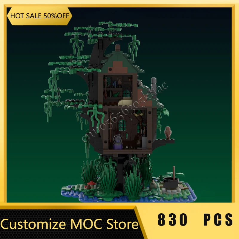 Modèle de maison d'arbre avec détails foncés, blocs de construction modulaires, assemblage pour enfants, jouets d'exposition, cadeau Surprise de Festival, 830 pièces, offre spéciale