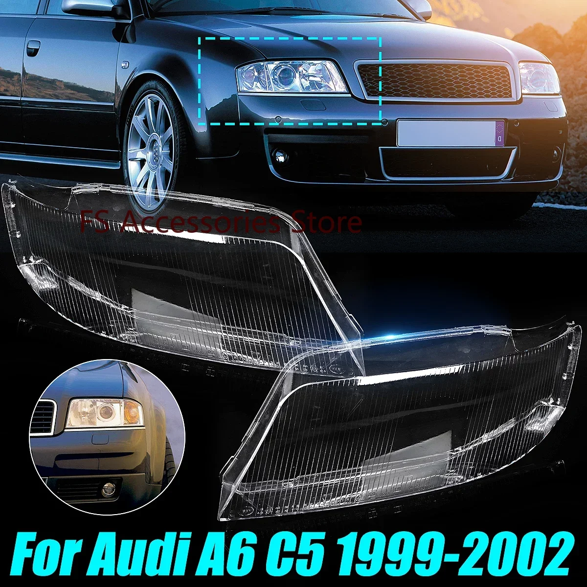 Prawy i lewy reflektor samochodowy szklana soczewka osłona lampy klosz Shell dla Audi A6 C5 1999 2000 2001 2002 osłona reflektora