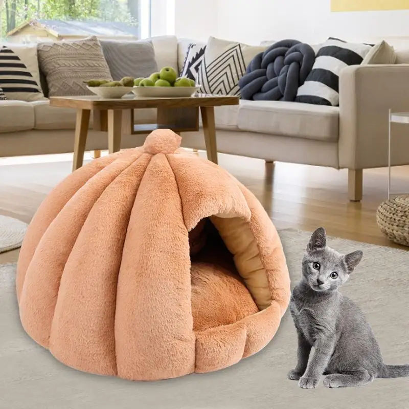 

Cat Bed Cave Washable Covered Cat Bed With Removable Cushioned Pillow Semi-Enclosed Cat Bed Calming Pet Houses For Indoor Cats