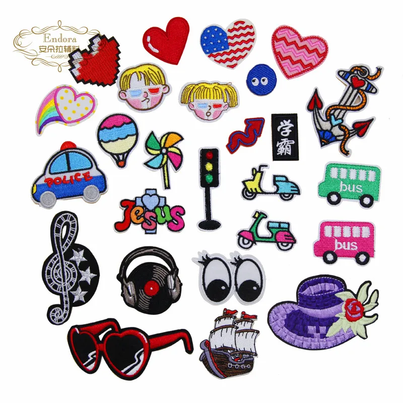 New Arrival 10 pcs little car traffic light eyes heart Embroidered patches iron on Motif DIY Applique embroidery decor accessory