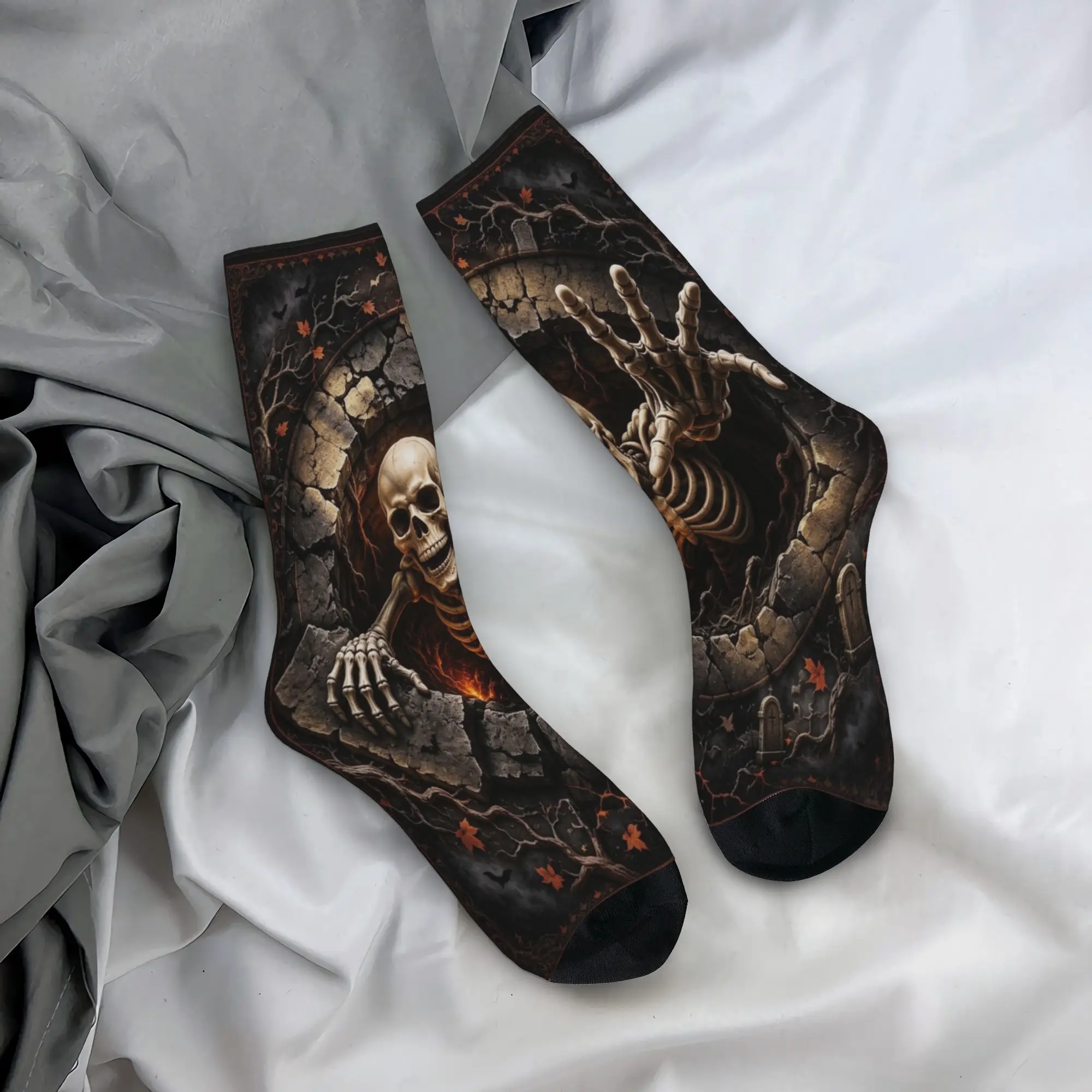 3D Illusion Halloween Socks Men's Women's Funny Happy Skeleton Gothic Socks Crazy Spring Summer  Winter Middle Tube Socks Gifts