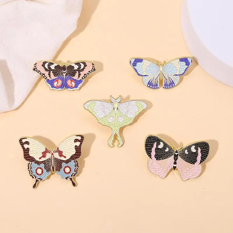 Actias Seleme Enamel Pins Custom Moth Butterfly with Magic Pattern Brooches Lapel Badges Insect Jewelry Gift for Kids Friends