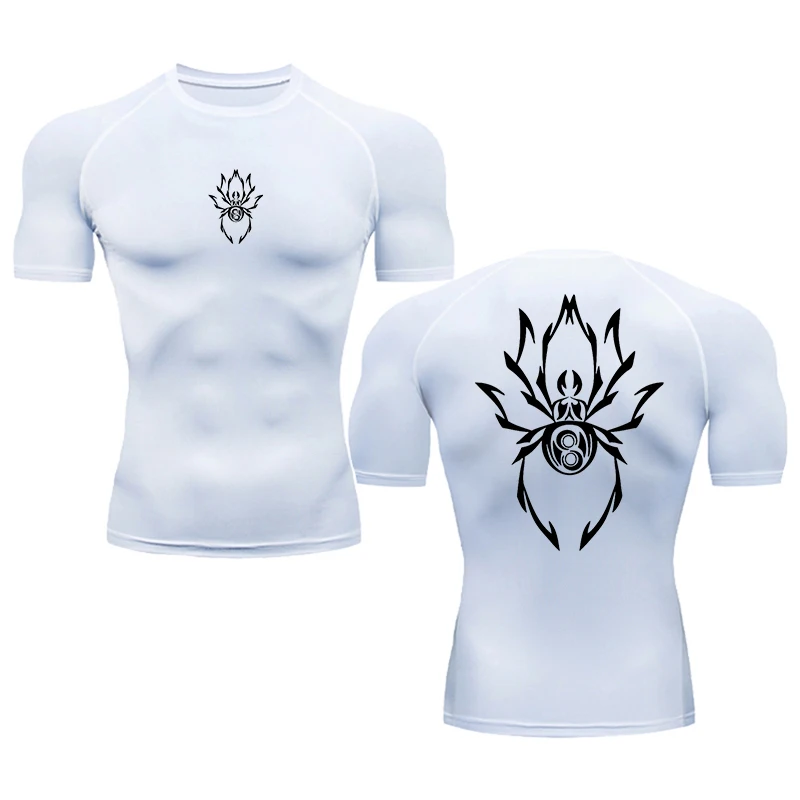 Summer Men compression spider pattern short sleeve sports fast drying gymnastics T-shirt fitness sports undershirt stretch tops