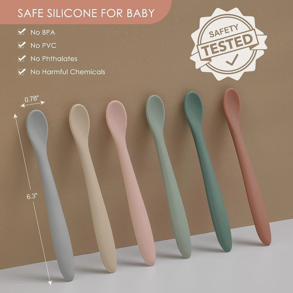 Baby Soft Food Grade Silicone Feeding Spoon with Long Handle for Weaning & Toddler Self-Feeding Training