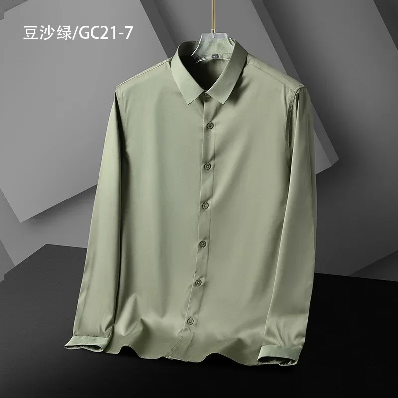 Summer long-sleeved shirt for men Korean style slim fit solid color men's anti-wrinkle no-iron shirt